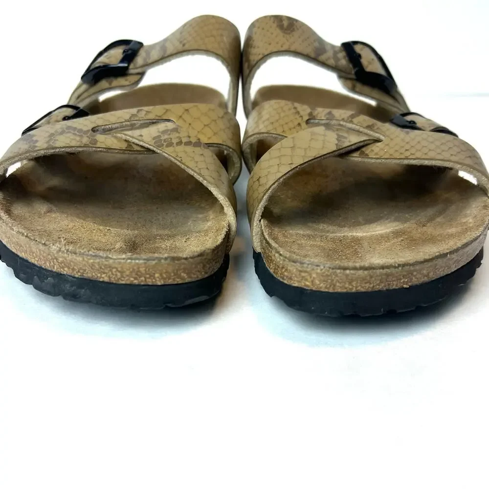 Birkenstock Birki's Gold Snakeskin Nepal Criss Cross Double Strap Sandals Size 8